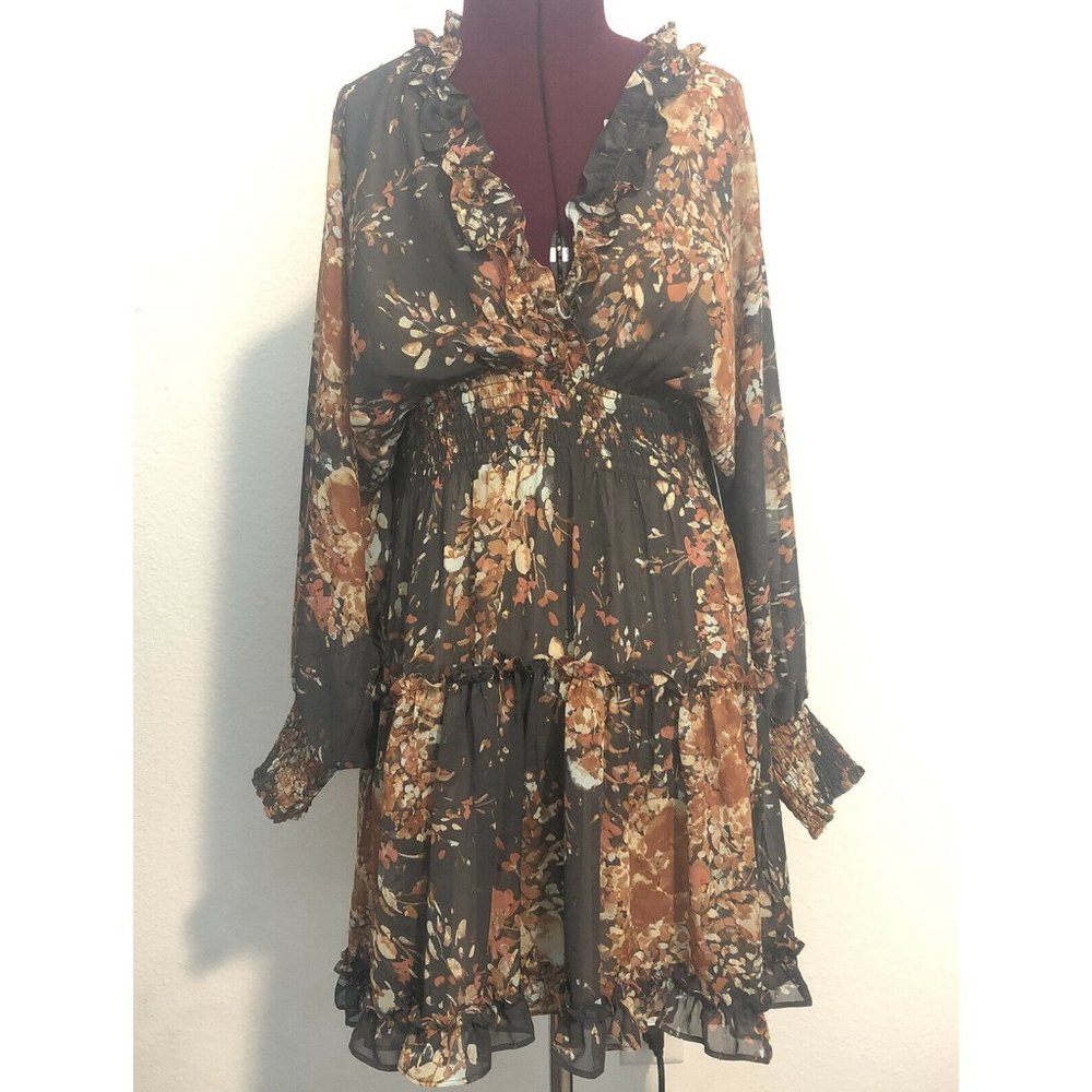 Aniche Boutique Santa Sofia Floral And Gold Peasant Dress Women Small Open Back - Picture 2 of 12